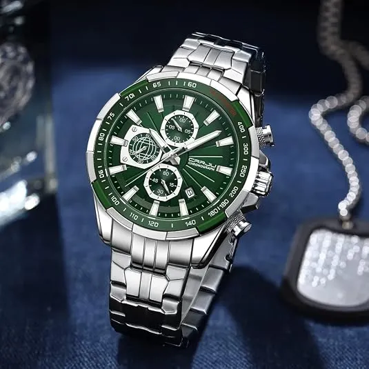 Green Multi-Dial Watch with Steel Bracelet