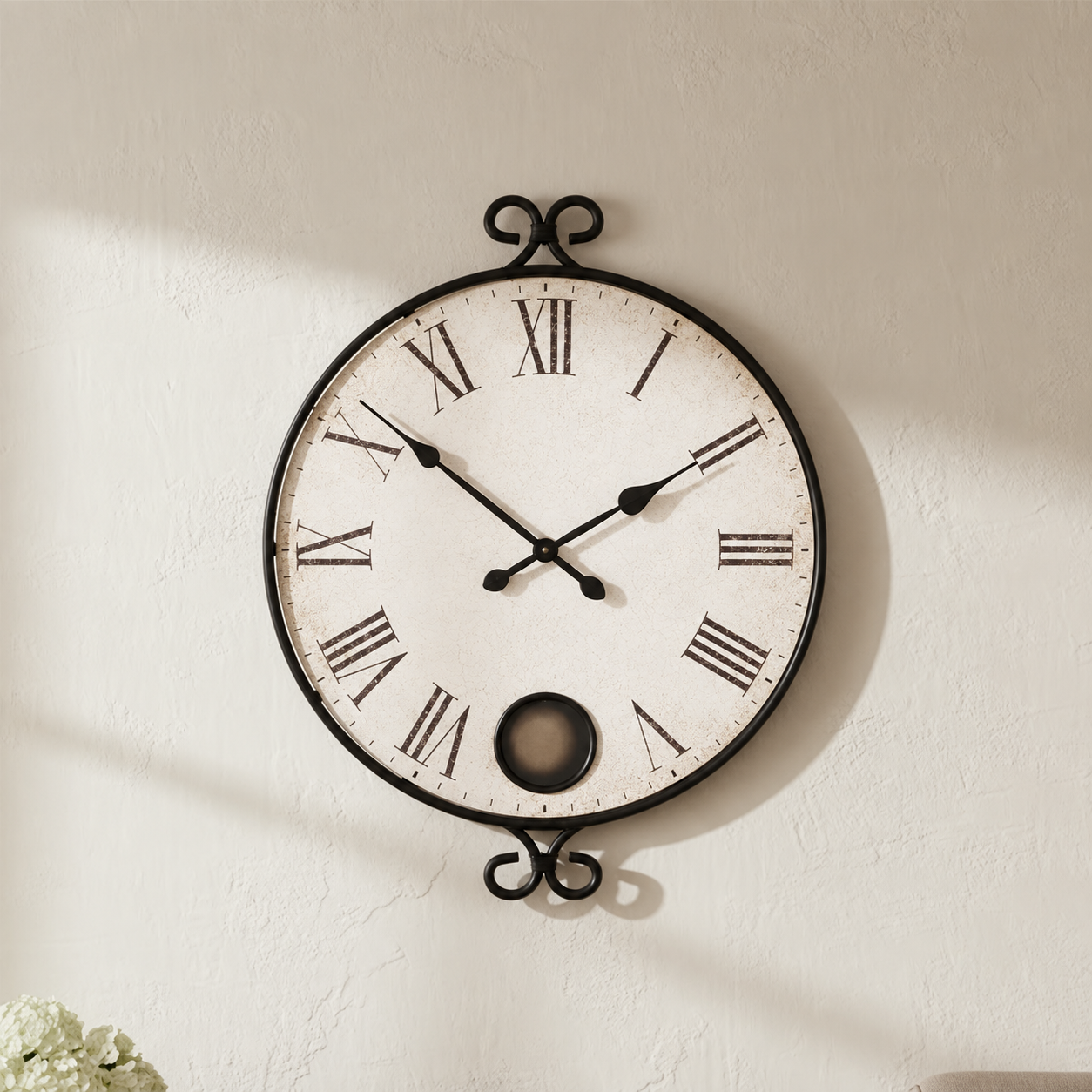 Wrought Iron Roman-Numeral Wall Clock